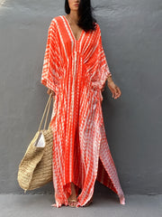 Tie Dye Cover Up Dress V Neck Loose Fit Beachwear Caftan