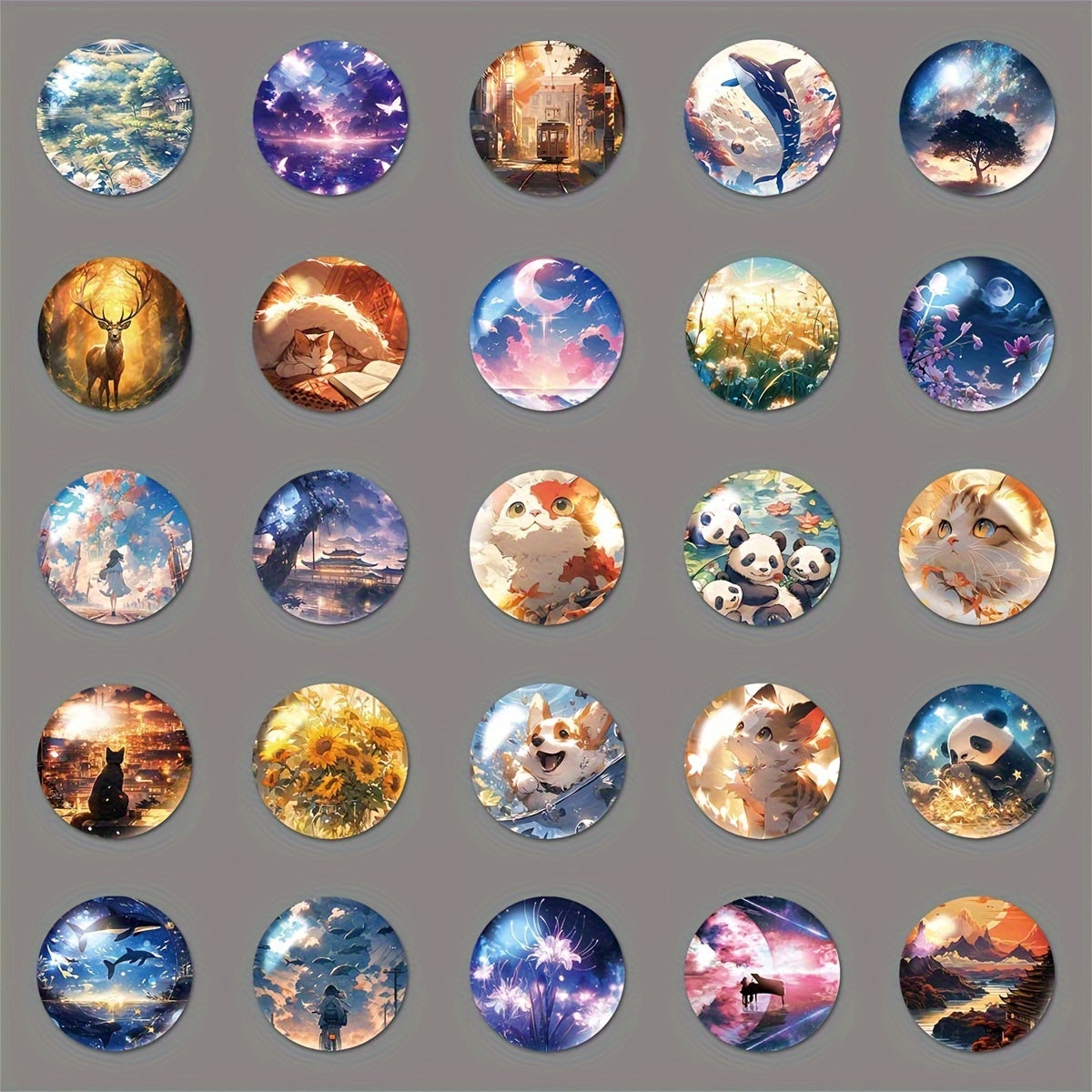 50pcs Glass World Hand-painted Landscape Stickers Journal Skateboard Decoration