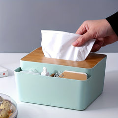 Multifunctional Tissue Box with Wooden Lid