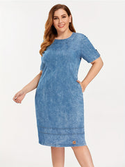 Casual Denim Dress Women's Plus Short Sleeve Denim Dress