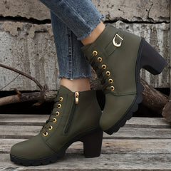 Women's Side Zipper Ankle Boots Chunky Heeled Dance Shoes