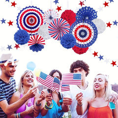 Patriotic 4th of July Decorations Set Hanging Paper Fans Pompoms Flowers