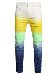 Y2k Block Slim Fit Jeans Men's Casual Vintage Style Mid Stretch Denim Pants