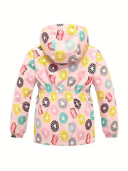 Girls' Cartoon Donuts Fleece Jackets Full Zip Hooded Tunic Windbreaker
