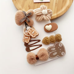 10pcs Cartoon Plush Hair Clips & Ties Set Accessories Holiday Gift Girls