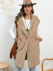 Sleeveless Teddy Vest Casual Lapel One Button Vest Women's Clothing