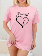 Heart & Letter Print Crew Neck Sleep Dress