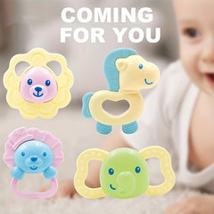 4pcs Baby Rattles Teether Toy Animal Shape Molar Biteable Safe Material