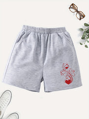 Girls' Casual Swirls & Heart Graphic Elastic Waist Shorts