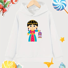 Girl Carrying Lantern Cotton Hooded Sweatshirt
