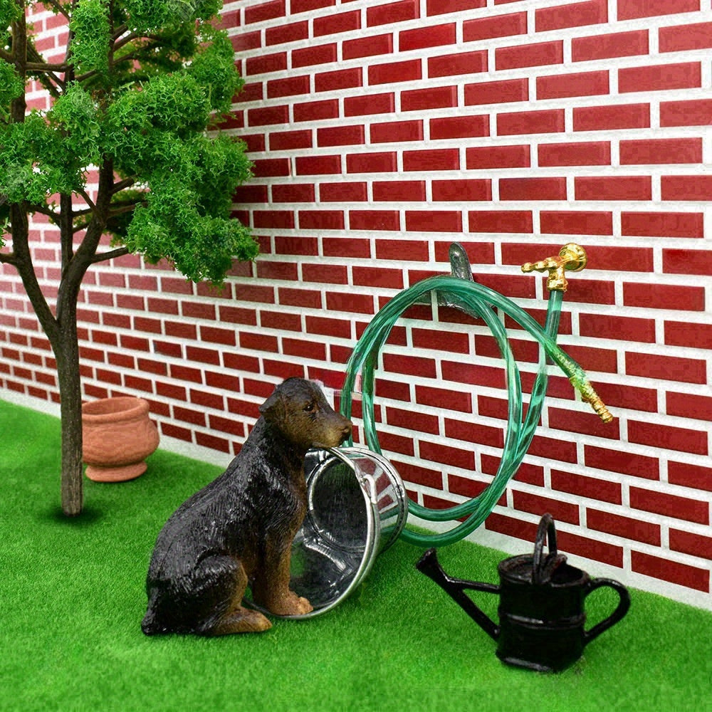 1:12 Scale Garden Hose w/ Golden Fittings for Dollhouse Diorama & Outdoor Decor