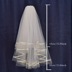 2 Tiers Ribbon Edge Bridal Wedding Veil Hair Accessories
