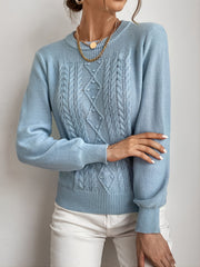 Solid Crew Neck Sweater Long Sleeve Loose Knit Sweater