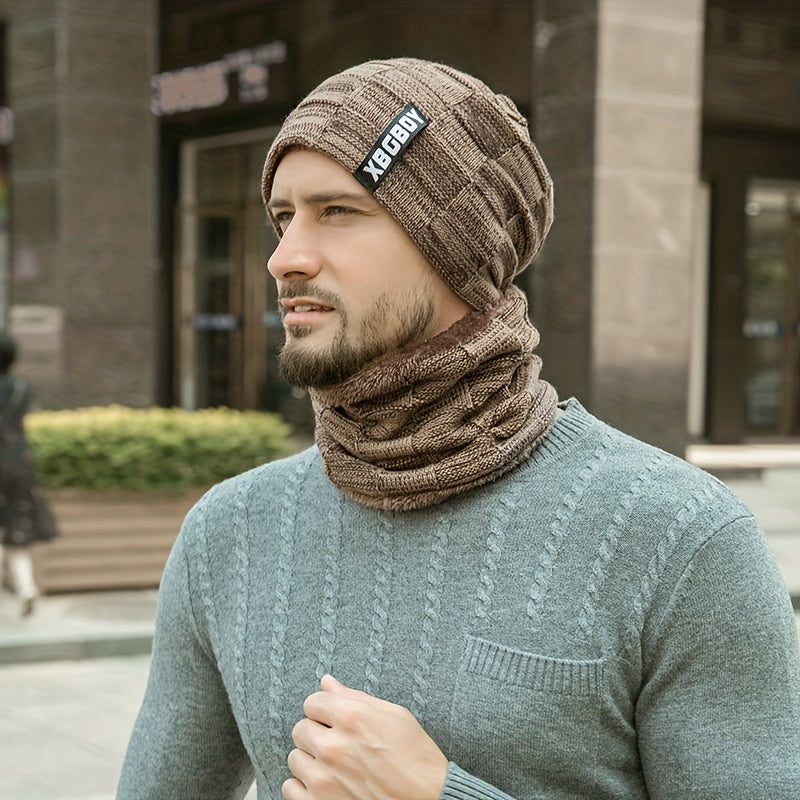 Winter Beanie Hat & Scarf Set Thick Fleece Neck Warmer Skull Cap Keep Ear Warm