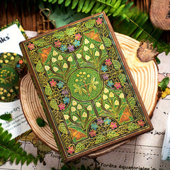 Vintage Botanical Notebook with Golden Butterfly Motif and Green Foliage