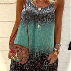 Plus Size Retro Dress Women's Plus Tile Print Halter Neck Dress