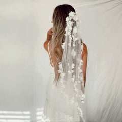 Handcrafted Flower Bridal Veil with Faux Pearls Lightweight