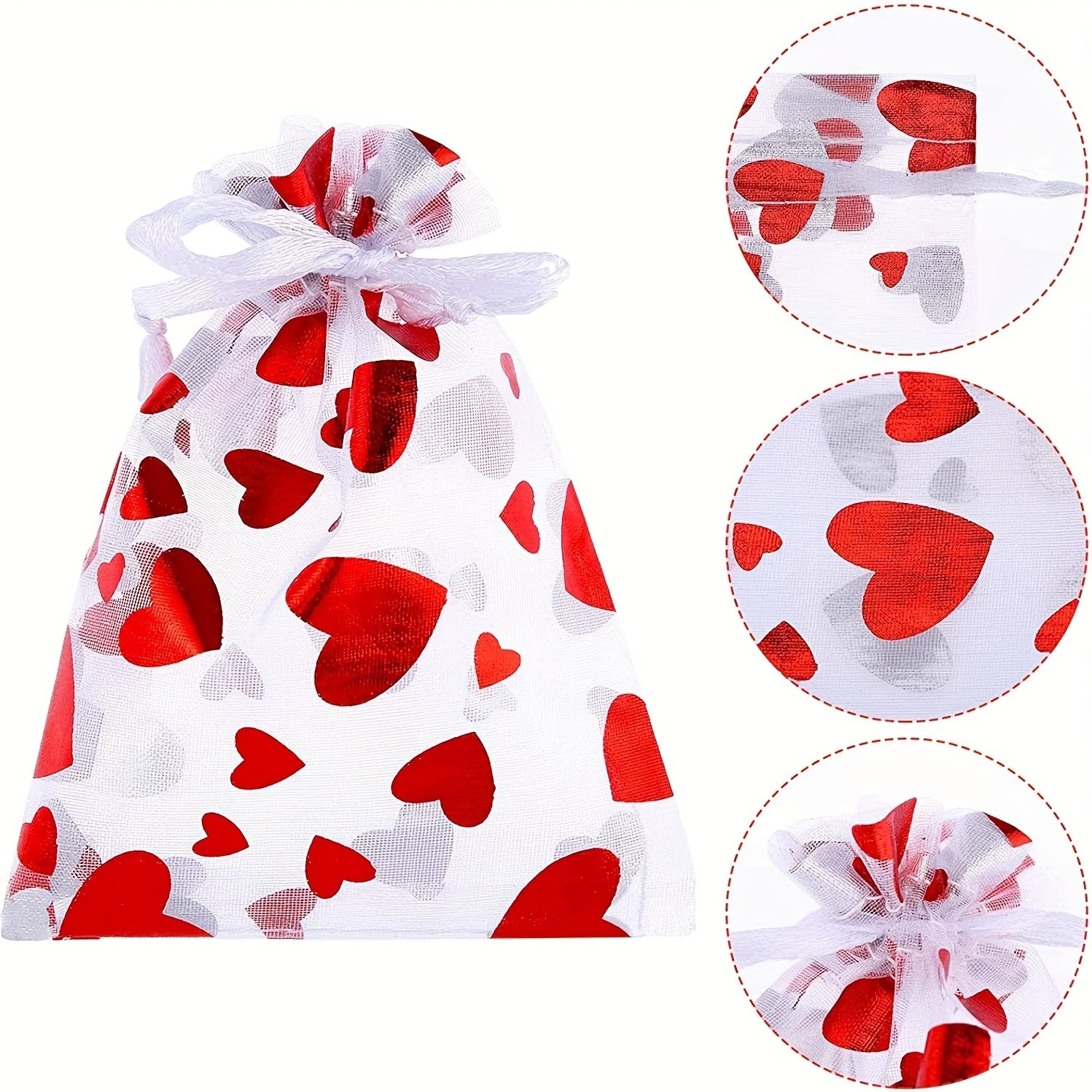 30pcs Red Heart Bags Mesh Drawstring For Christmas Wedding Favor Gift Bag