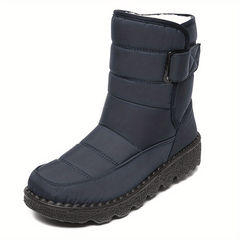 Women's Solid Platform Snow Boots Casual Plush Lined Hook & Loop Boots