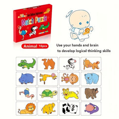 16pcs Educational Puzzle Set Animals Vehicles Fruits & Vegetables Theme