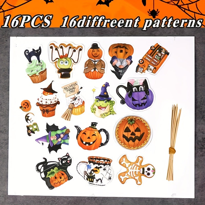 16pcs Halloween Topper Pumpkin Ghost Cake Topper Party Supplies