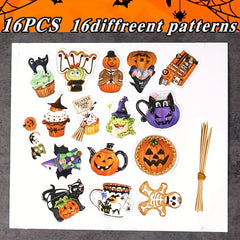 16pcs Halloween Topper Pumpkin Ghost Cake Topper Party Supplies