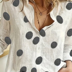 Dot Print Button Up Blouse Long Sleeve