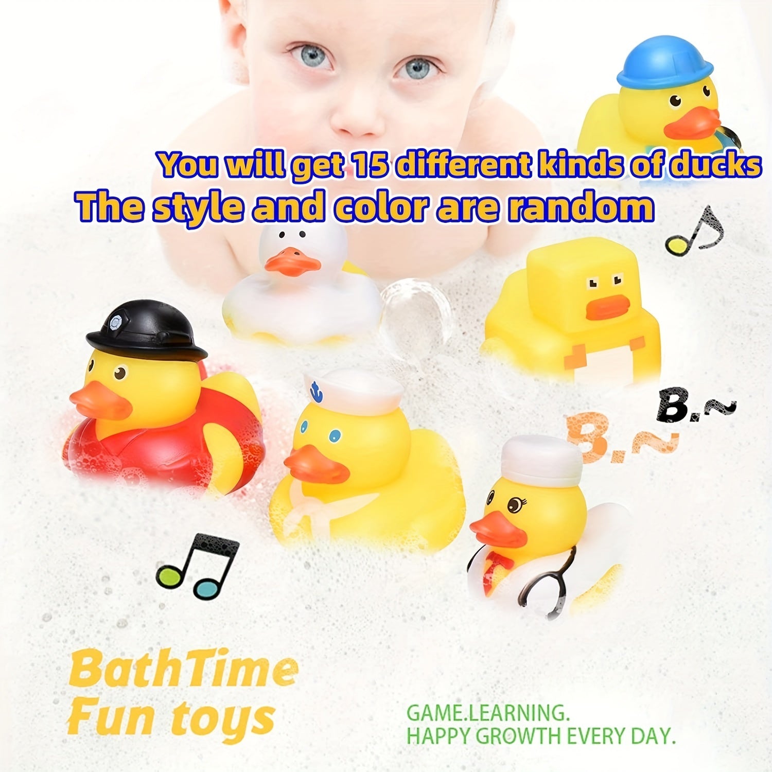 15pcs Assorted Rubber Ducks for Baby Bath Toys Party Favors
