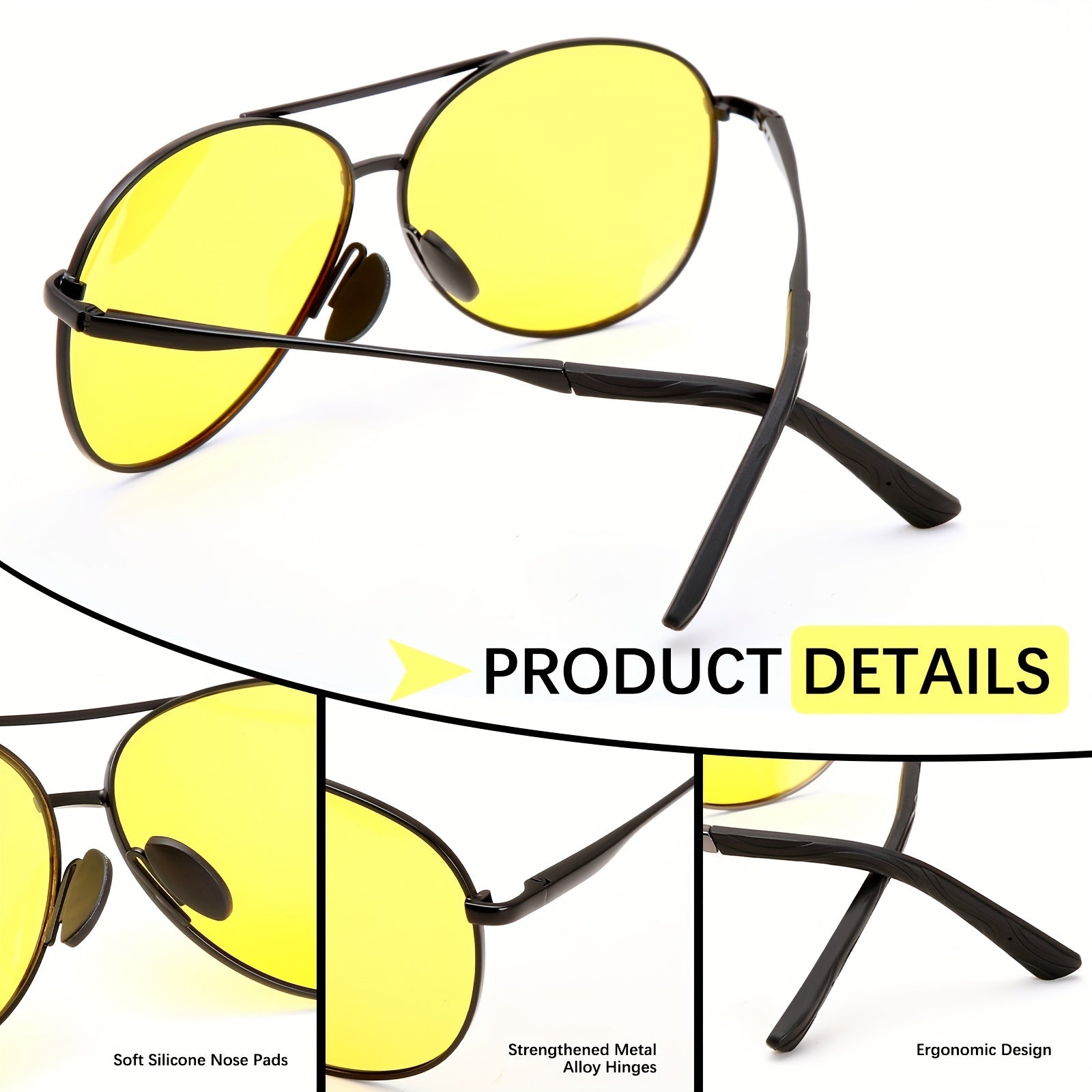 Night Driving Glasses Polarized Sunglasses Anti Glare Retro Aviator