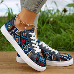 Women's Tribal Style Skate Shoes Lace Up Low Top Sneakers
