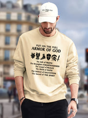 Armor Of God Print Sweatshirt Men's Casual Graphic Pullover Sweatshirt