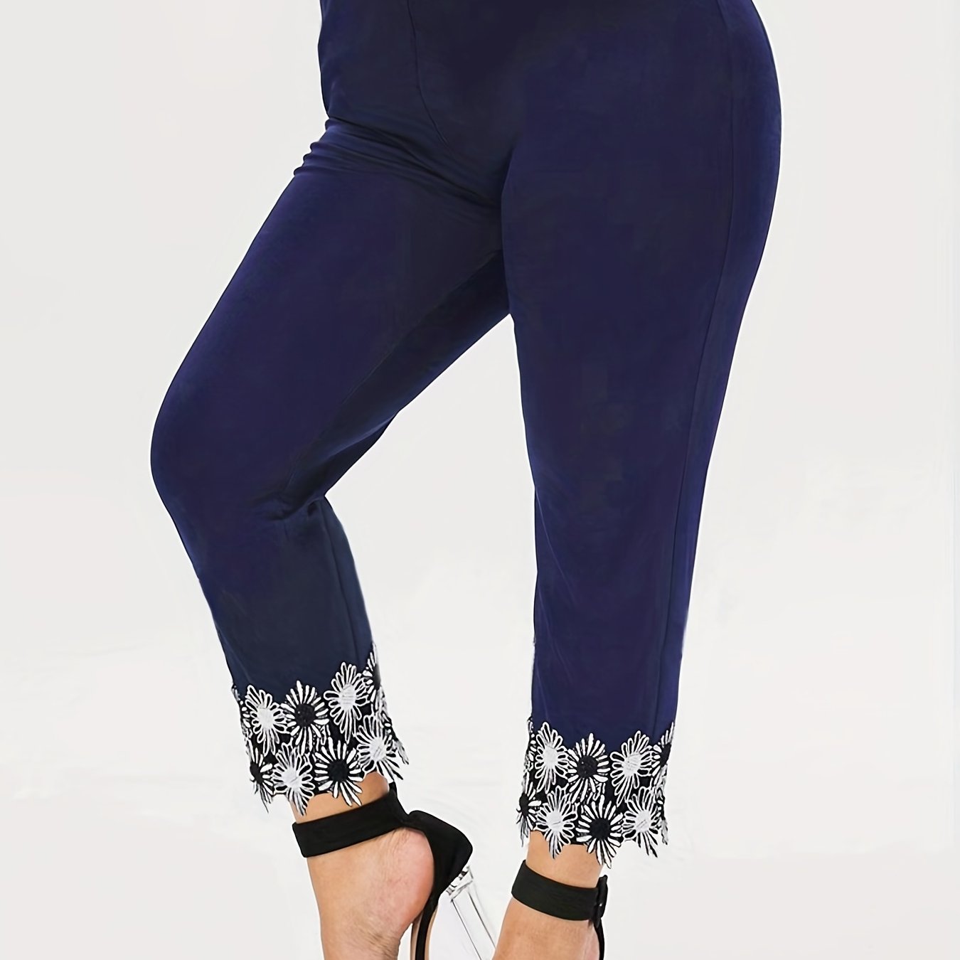 Sexy Leggings Women's Plus Frill Trim Elastic High Rise