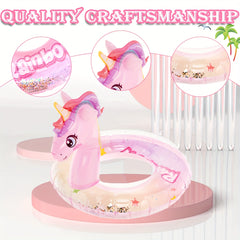 Rainbow Unicorn Pool Float with Glittery Design