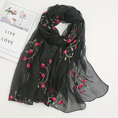 Chiffon Flower Embroidered Scarf Retro Beach Sunscreen Shawl