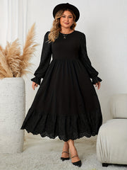 Solid Scallop Trim Flounce Sleeve Maxi Dress