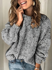 Casual Sweater Women's Plus Heathered Long Sleeve Round Neck Jumper