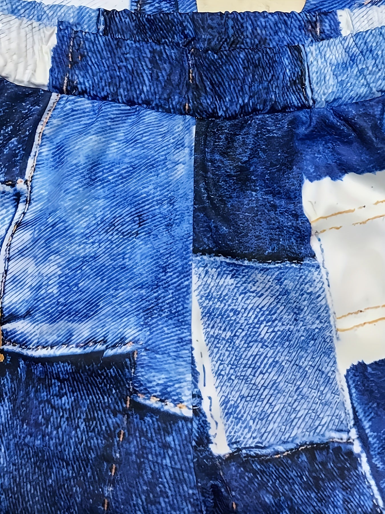 Denim Print One Shoulder Top & Leggings Set