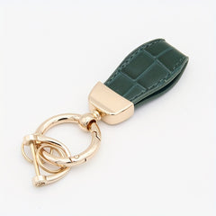 Plaid Faux Leather Car Keychain Pendant with Decor