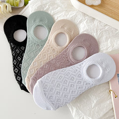 5 Pairs Argyle Mesh Boat Socks Non Slip Ankle Socks Women's Stockings