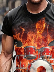 Flame Pattern Print Men's Short Sleeve T Shirt Graphic Tee