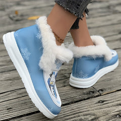 Christmas Snowflake Snowman Print Furry Boat Shoes
