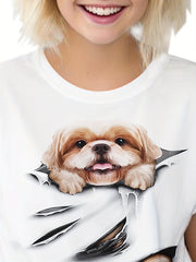 Girls Boys Puppy Graphic Short Sleeve T-shirt - Summer Sports Clothes
