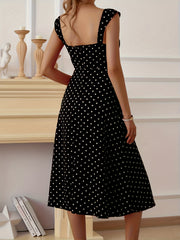 Polka Dot Split Thigh Dress Ruched Thick Strap Sexy Women's Clothing