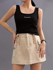 Letter Photography Print Ribbed Tank Top Women's Sleeveless Summer Casual Top