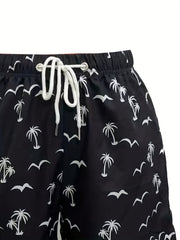 Coconut Tree Bird Pattern Print Men's Swim Trunks Quick Dry Beach Shorts
