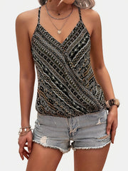 Ethnic Print V neck Cami Top Spaghetti Strap Casual Summer Women's Clothing