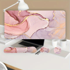 Red Marble Desk Mat Mouse Pad Keyboard Wrist Rest Set