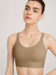 Women's Shockproof Sports Bra Round Neck Yoga Fitness Bra