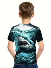 Shark 3D Print Boy's Casual Tees Short Sleeve Crew Neck Comfy T shirt