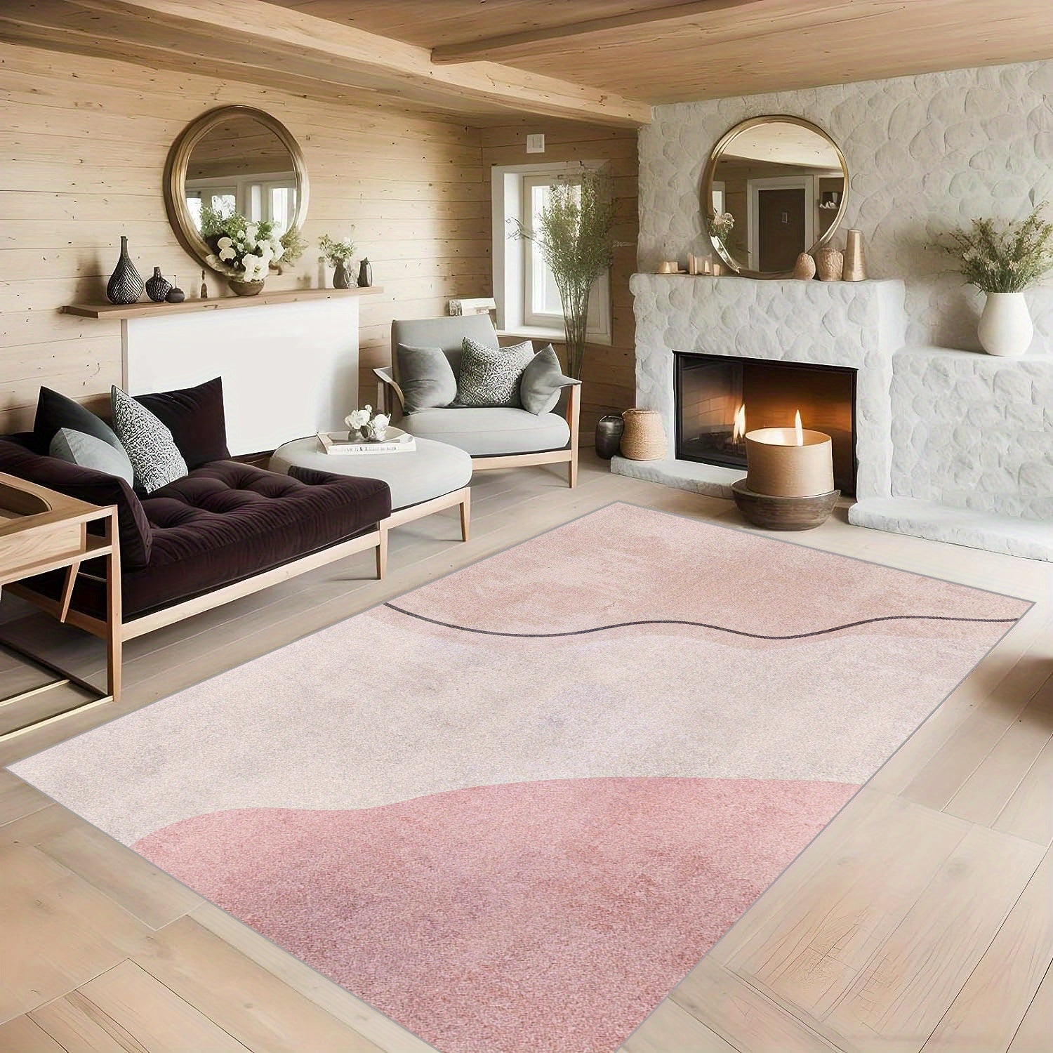 Pink Shaggy Floor Carpet - Soft Faux Sheepskin Mat
